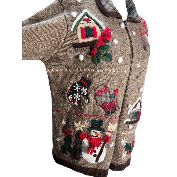Victoria Jones Vintage Christmas Sweater Embroidery GrandmaCore Cardigan Snowman - Picture 11 of 11
